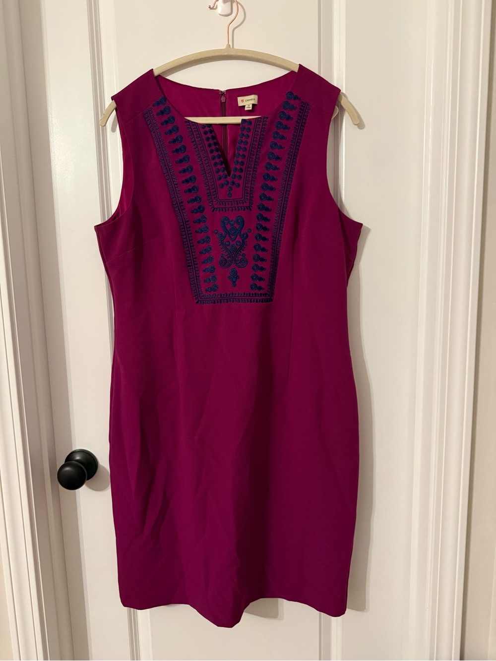 Cremieux Magenta Dress with Navy Embroidery
